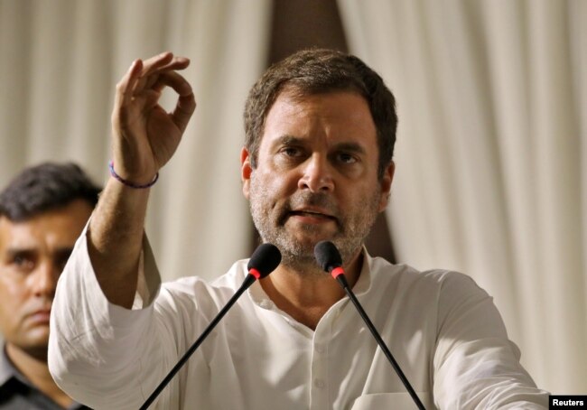 Rahul Gandhi, president of India's main opposition Congress party, addresses an election campaign rally in New Delhi, May 9, 2019.