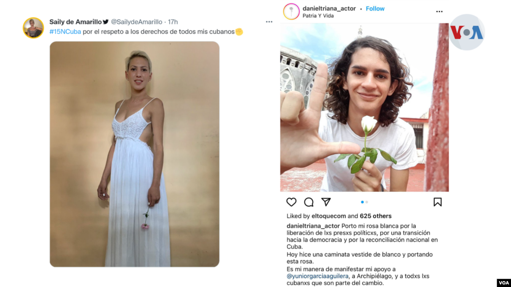 A la izquierda, Saylí González, uno de los rostros más visibles del proyecto Archipiélago, en una foto que compartió en redes sociales. A la derecha, aparece el joven actor cubano Daniel Triana enviando un mensaje de apoyo en días anteriores al 15N.&nbsp;