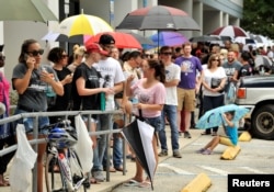 Hundreds of community members line up outside a clinic to donate blood after the shooting attack at a gay nightclub in Orlando, Fla., June 12, 2016.
