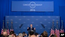 Vice President Joe Biden speaks at the Cancer Moonshot Summit at Howard University in Washington, June 29, 2016. Biden is trying to bolster efforts to cure cancer at this summit focusing on research and innovative trials.