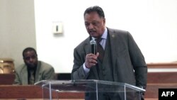 Longtime civil rights leader Rev. Jesse Jackson speaks during a meeting about the water crisis in Flint, Michigan, at the local Heavenly Host Baptist Church Jan. 17, 2016.
