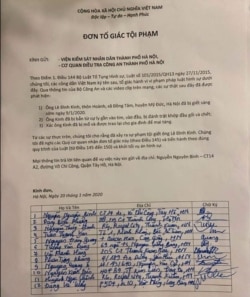 Nội dung đơn tố giác của nhóm các nhà hoạt động, trí thức về vụ ông Lê Đình Kình "bị giết hại", 21/1/2020