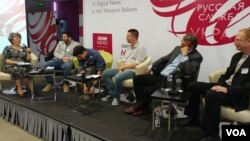 Konferencija "Budućnost digitalnih vesti na Zapadnom Balkanu", koji je organizovala redakcija BBC-a na srpskom jeziku, u hotelu Zira, Beograd, 24. aprila 2018. (Veljko Popović, VOA)