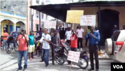 PetroChallengers protest in Les Calles, southern Haiti, June 7, 2019. (J.H. Eliscar/VOA)