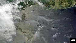 This visible image of the Gulf oil slick was taken on May 9, 2010