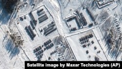 Спутниковый снимок боевых групп на полигоне Погоново в Воронеже, Россия, 16 января 2022 года