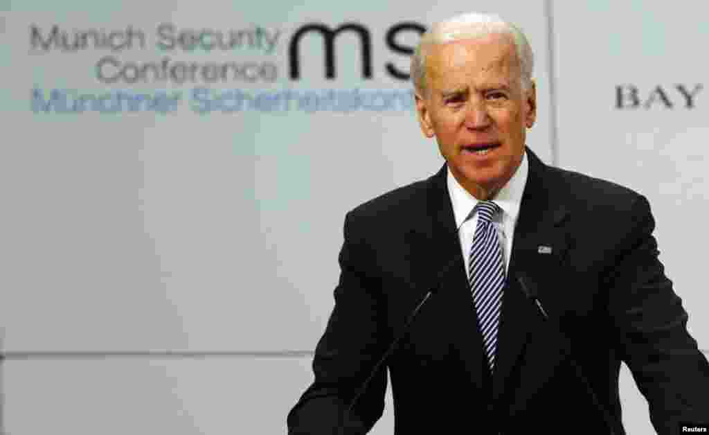 U.S. Vice President Joe Biden gives a speech at the 49th Conference on Security Policy in Munich February 2, 2013. Senior U.S., Russian and U.N. officials, along with the leader of the Syrian opposition, were all expected in Munich on Saturday, providing 