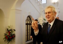 Czech Republic's President Milos Zeman arrives for a parliamentary session in Prague, Czech Republic, Feb. 21, 2017.