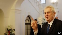 FILE - Czech Republic's President Milos Zeman arrives for a parliamentary session in Prague, Czech Republic.