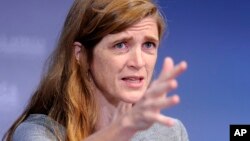 U.S. Ambassador to the U.N. Samantha Power speaks during the Civil Society Forum as part of the 2014 U.S. Africa Summit in Washington, Aug. 4, 2014. 