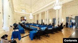 Foto de archivo sobre la reunión protocolar para recibir al presidente de la República de Guatemala, Alejandro Giammattei. [Foto cortesía OEA]