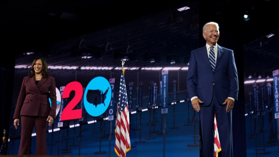 美國民主黨總統和副總統候選人2020年8月19日出席民主黨全國代表大會(民主黨全代會視頻截圖)