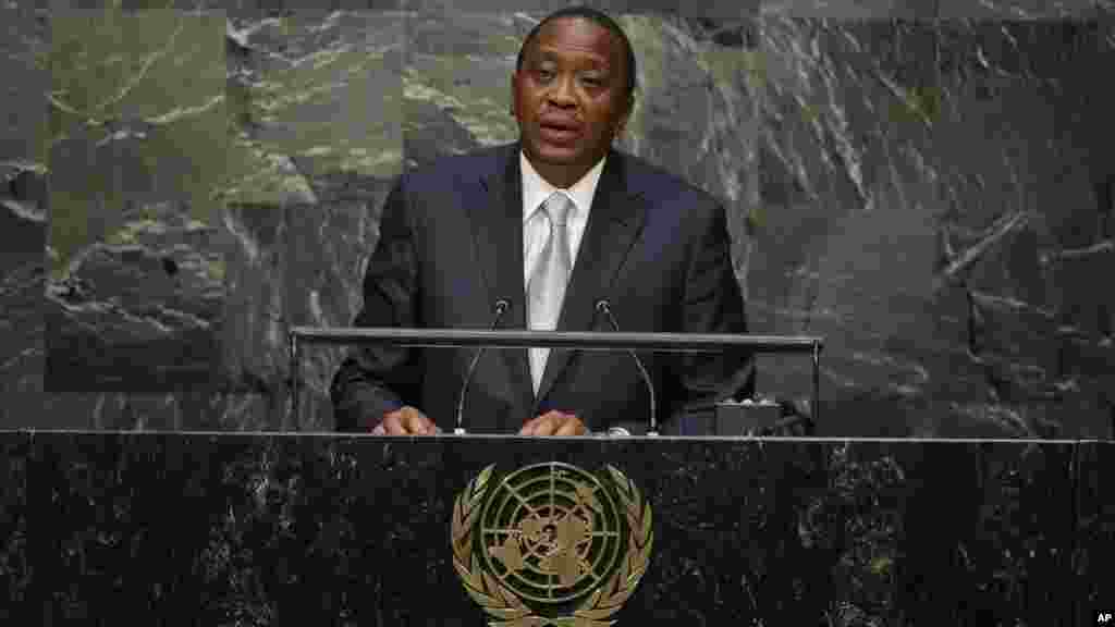Uhuru Kenyatta,&nbsp;le chef de l&#39;Etat du Kenya, prononce un discours lors de la 70e session de l&#39;Assemblée générale de l&#39;ONU, au siège des Nations unies, 28 septembre 2015.
