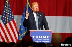 Republican U.S. presidential candidate Donald Trump addresses the crowd during a campaign stop at the Grand Park Events Center in Westfield, Indiana, July 12, 2016.