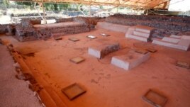 A wide angle view of the Plaza of the Glyphs, a patio with 42 painted signs and symbols on the floor marking the longest Teotihuacan text found so far, dated to probably between 300-400 A.D., at La Ventilla, an extensively excavated neighborhood in the ancient ruins of Teotihuacan, in San Juan Teotihuacan, northeast of Mexico City, Mexico November 7, 2019. Picture taken November 7, 2019. REUTERS/Gustavo Graf