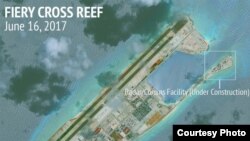 衛星地圖顯示中國在南中國海填海造島的活動(亞洲海事透明項目網站圖片)