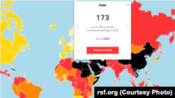 براساس گزارش گزارشگران بدون مرز،  ایران در بین ۱۸۰ کشور در رده ۱۷۳ آزادی رسانه ها در سال ۲۰۲۰ قرار دارد.