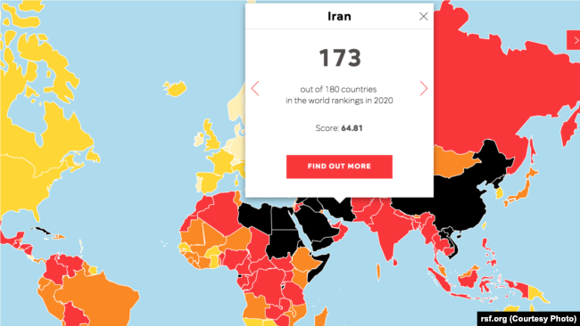 براساس گزارش گزارشگران بدون مرز،  ایران در بین ۱۸۰ کشور در رده ۱۷۳ آزادی رسانه ها در سال ۲۰۲۰ قرار دارد.