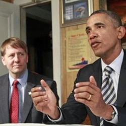 President Obama with Richard Cordray in Cleveland, Ohio, on Wednesday