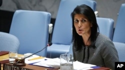 FILE - U.S. UN Ambassador Nikki Haley address the Security Council.