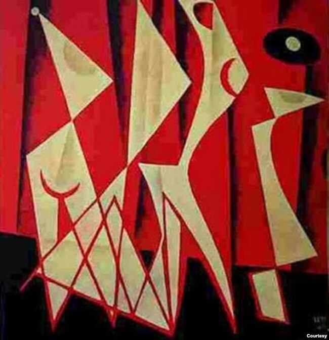 “Nhịp Calypso” (1960), tranh lập thể sơn dầu trên canvas, sưu tập của Mặc Đỗ, bức tranh đã phải bỏ lại khi Mặc Đỗ âm thầm di tản khỏi Sài Gòn ngày 29/04/1975.