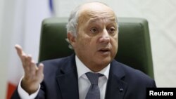FILE - French Foreign Minister Laurent Fabius gestures as he speaks during a news conference, Jan. 19, 2016. 