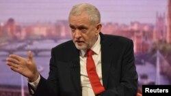Jeremy Corbyn, the leader of Britain's Labor Party attends the BBC's Marr Show in London, April 15, 2018.