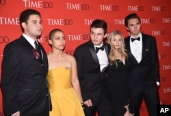 Parkland student activists Alex Wind, from left, Emma Gonzalez, Cameron Kasky, Jaclyn Corin and David Hogg attend the Time 100 Gala celebrating the 100 most influential people in the world in New York on April 24, 2018.