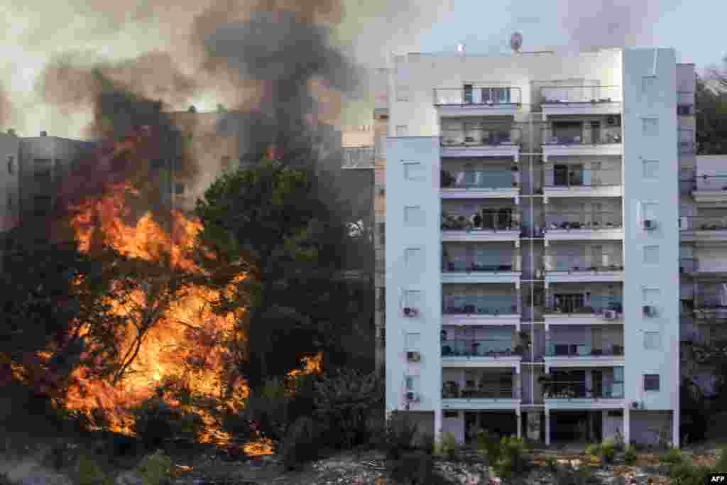 Hundreds of Israelis fled their homes on the outskirts of the country's third city Haifa with others trapped inside as firefighters struggled to control raging bushfires.