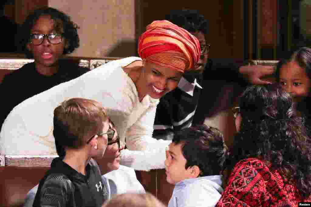 U.S. Representative-elect Ilhan Omar (D-MI) arrives inside the House Chamber as the U.S. House of Representatives meets for the start of the 116th Congress on Capitol Hill in Washington, Jan. 3, 2019. 