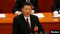 시진핑 중국 국가주석이 20일 인민대회당에서 열린 전국인민대표(전인대) 폐막식에서 연설하고 있다. 