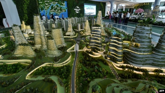 中國房地產公司在馬來西亞投資的「森林城市」項目模型