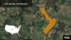 Mapa que muestra las granjas en York Springs, Pennsylvania.