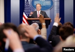 White House Press Secretary Sean Spicer takes a question during a press briefing at the White House in Washington, April 17, 2017.