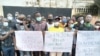 Jornalistas em protesto contra vandalização da Rádio Capital FM, Guiné-Bissau