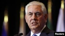 FILE - U.S. Secretary of State Rex Tillerson speaks at a news conference during the Foreign Ministers’ Meeting on Security and Stability on the Korean Peninsula in Vancouver, British Columbia, Canada, Jan. 16, 2018.