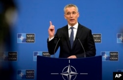 TTK NATO Jens Stoltenberg tại một cuộc họp báo tại trự sở NATO ở Brussels, 1/4/2019.