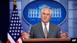 Secretary of State Rex Tillerson speaks about North Korea during the daily press briefing in the Brady Press Briefing Room at the White House, in Washington, Monday, Nov. 20, 2017. (AP Photo/Manuel Balce Ceneta)