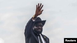 Le président sud-soudanais Salva Kiir à l'aéroport de Juba, le 20 juin 2018.