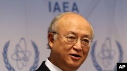 Direktur badan nuklir PBB (IAEA) Yukiya Amano dalam sebuah jumpa pers di Wina, Austria (2/6/2014).