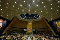 Wakil Presiden Indonesia Jusuf Kalla berpidato di sidang ke-73 Sidang Umum Perserikatan Bangsa-Bangsa Kamis, 27 September 2018, di markas besar Perserikatan Bangsa-Bangsa. (Foto: AP/Frank Franklin II)