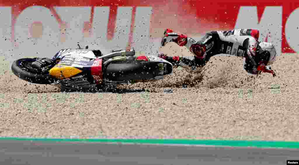 Marinelli Snipers Team&#39;s Romano Fenati crashes during the Moto2 race at TT circuit in Assen, Netherlands.