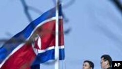 조기가 걸린 베이징 주재 북한 대사관