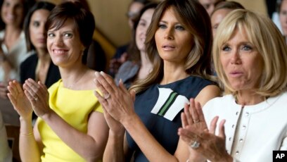 First Lady Brigitte Macron Wears Louis Vuitton in Brussels to Meet Melania  Trump