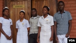 Some of the first-year nursing students under the GAIA scholarship program are seen at Kamuzu College of Nursing in Blantyre, Malawi. (L. Masina/VOA)