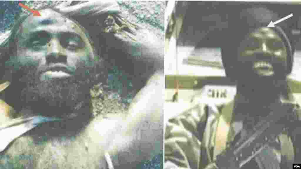 Photos comparing the dead body of alleged Boko Haram leader Mohammed Bashir with a photo of the militant leader taken from a Boko Haram video. 