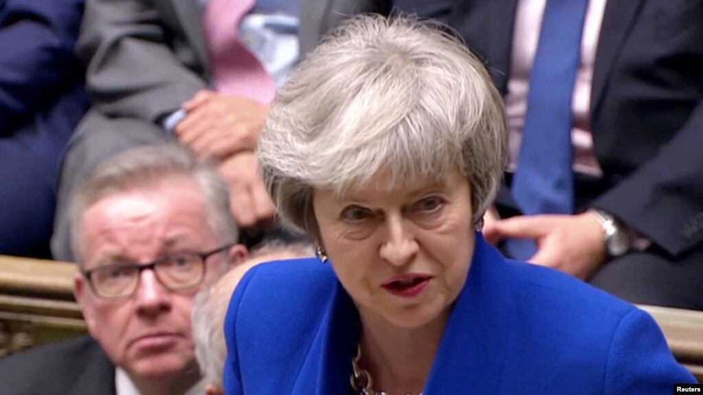 British Prime Minister Theresa May speaks after winning a confidence vote, after Parliament rejected her Brexit deal, in London, Jan. 16, 2019, in this screen grab taken from video. 