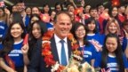 Quốc vụ khanh Bộ Ngoại giao Anh Mark Field được chào đón tại Trường Đại học Kinh tế và Tài chính TP HCM hôm 3/1/2019. Ông Field bị chỉ trích vì không lên án việc kiểm soát internet của Việt Nam bằng bộ luật mới được áp dụng. (Twitter Mark Field MP) 
