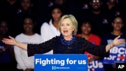 Democratic presidential candidate Hillary Clinton speaks during a campaign event at Clark Atlanta University, Oct. 30, 2015, in Atlanta, Georgia.