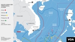 Bản đồ những khu vực Trung Quốc tuyên bố nhận chủ quyền ở quần đảo Trường Sa, Biển Đông.